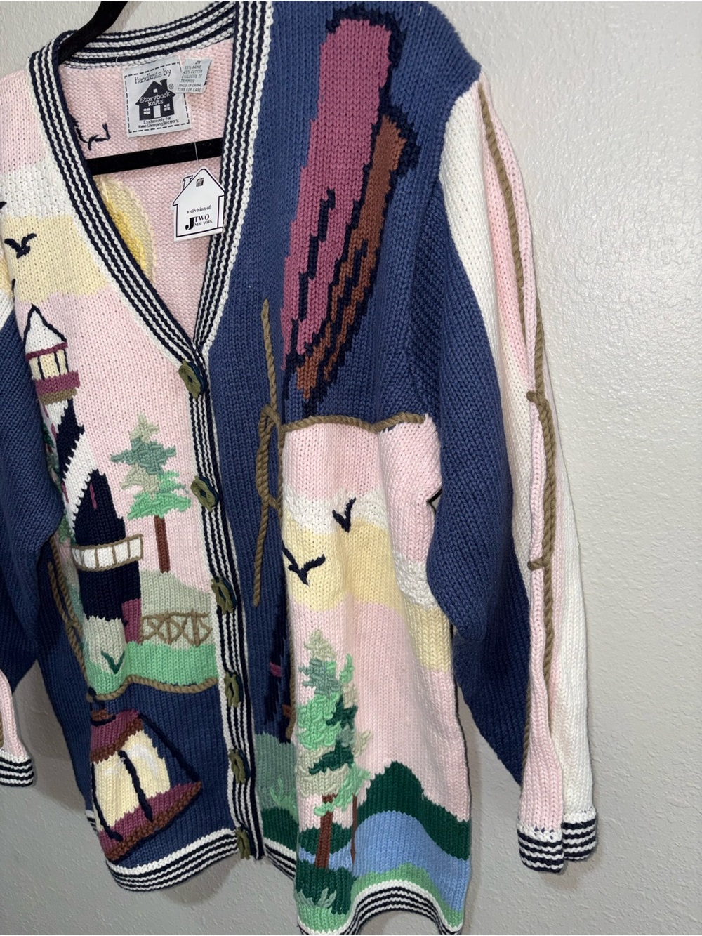 Storybook Knits Coastal Lighthouse Button-Front Cardigan - Blue, Pink & Cream - Picture 5 of 11
